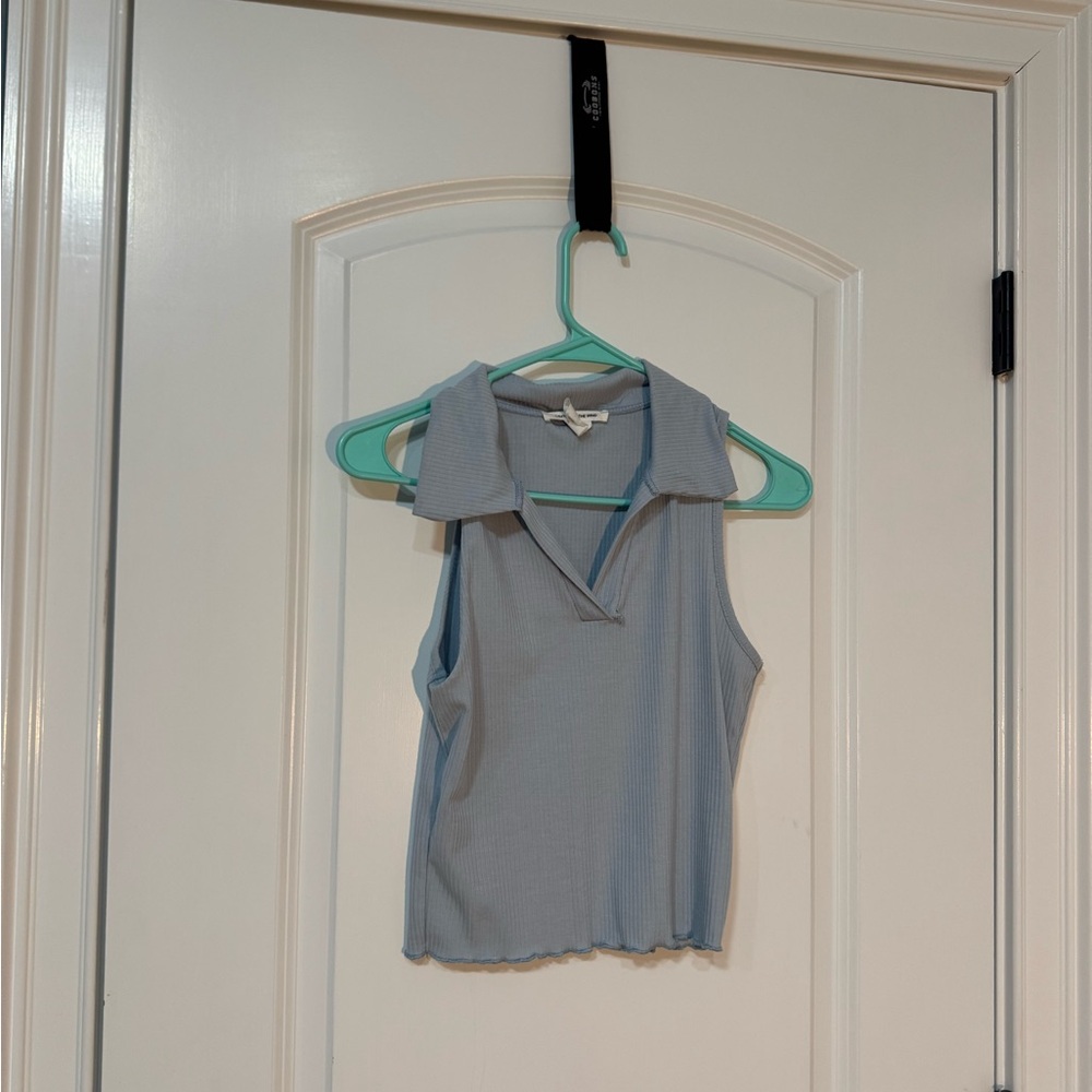 Light Blue Sleeveless Collared Top